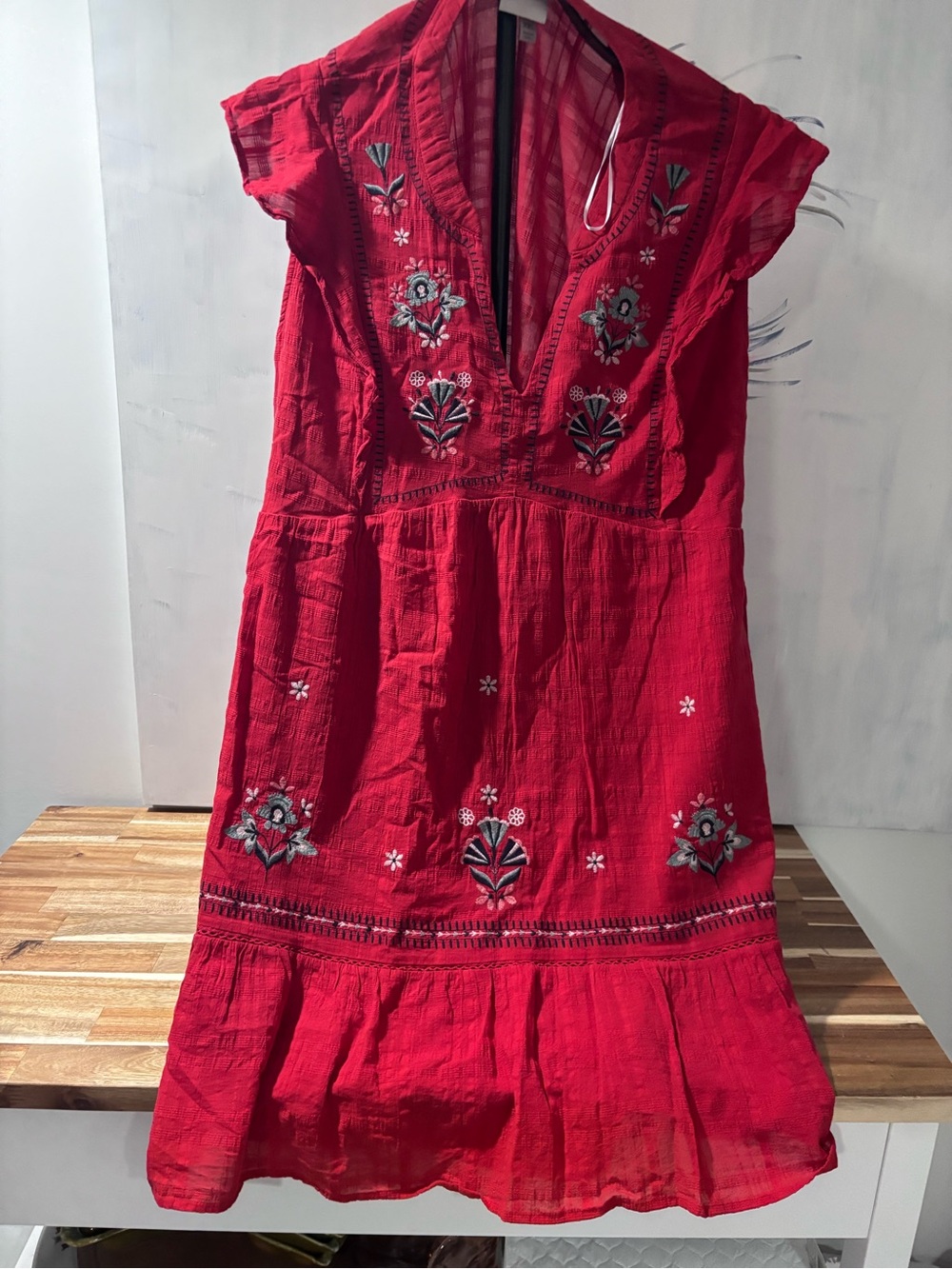 Knox Rose Red Embroidered V-Neck Mini Dress with Floral Detail